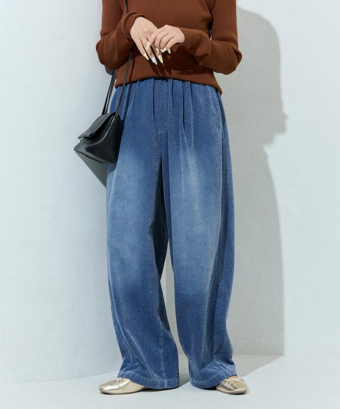 雪尼爾牛仔微絨休閒褲