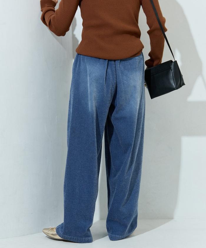 雪尼爾牛仔微絨休閒褲