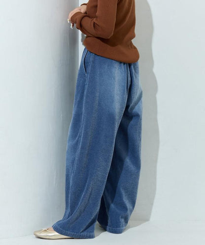 雪尼爾牛仔微絨休閒褲