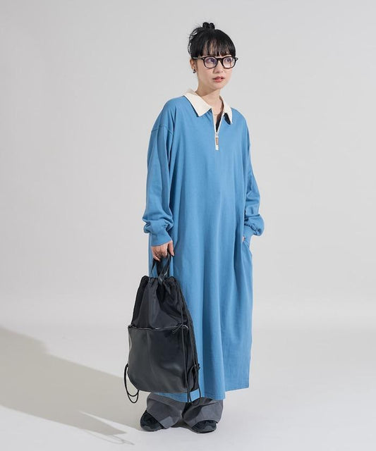 拼色翻領POLO連衣裙