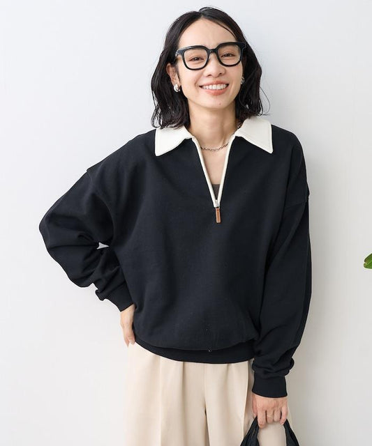 拼色翻領拉鍊衛衣