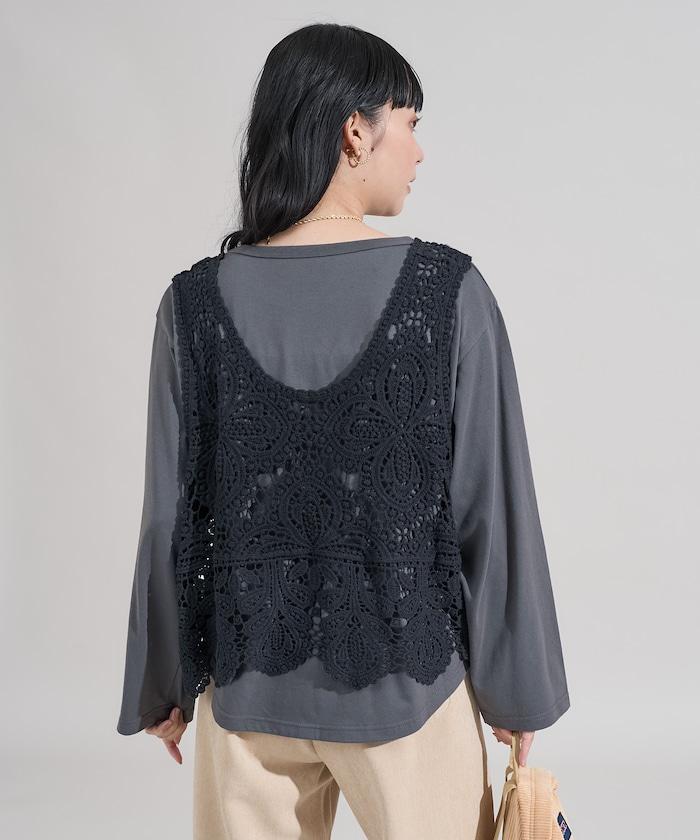 蕾絲背心套裝 長袖