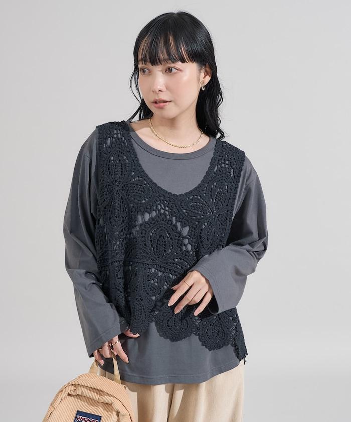 蕾絲背心套裝 長袖