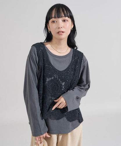 蕾絲背心套裝 長袖