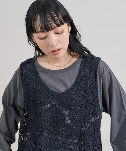 蕾絲背心套裝 長袖