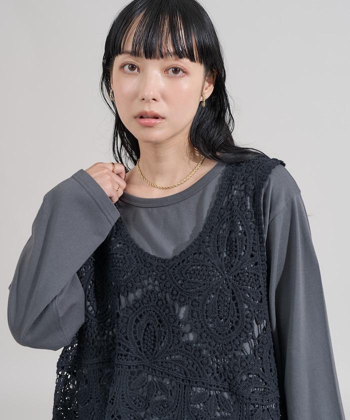 蕾絲背心套裝 長袖