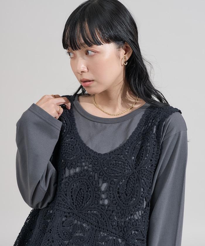 蕾絲背心套裝 長袖