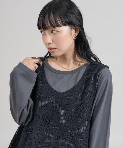 蕾絲背心套裝 長袖