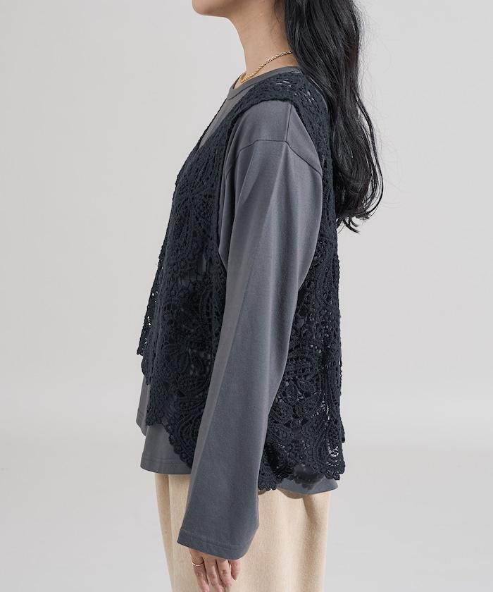 蕾絲背心套裝 長袖