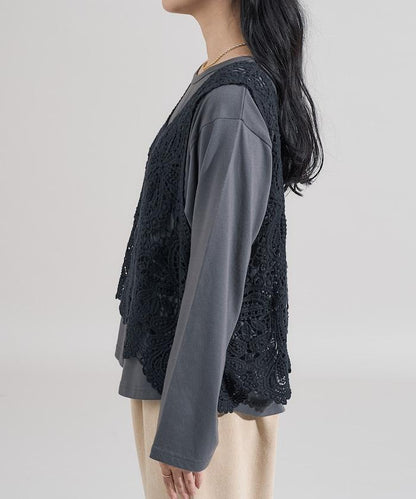 蕾絲背心套裝 長袖