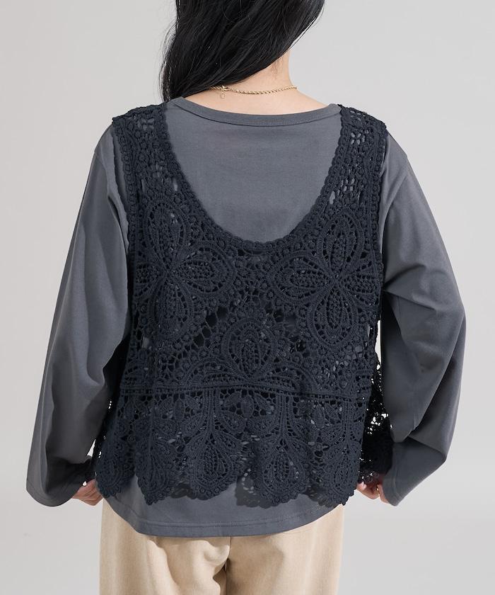 蕾絲背心套裝 長袖