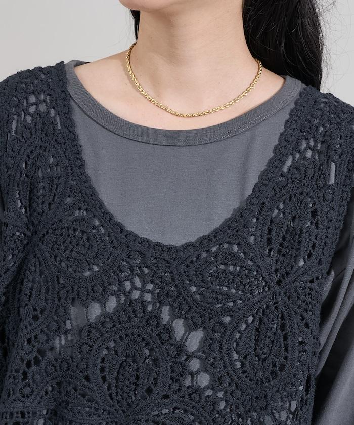 蕾絲背心套裝 長袖