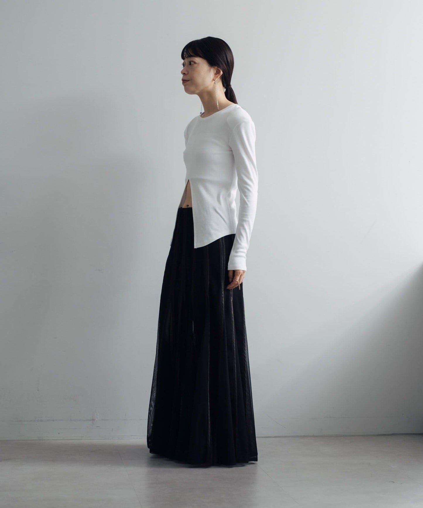 拼接網紗透視半身裙