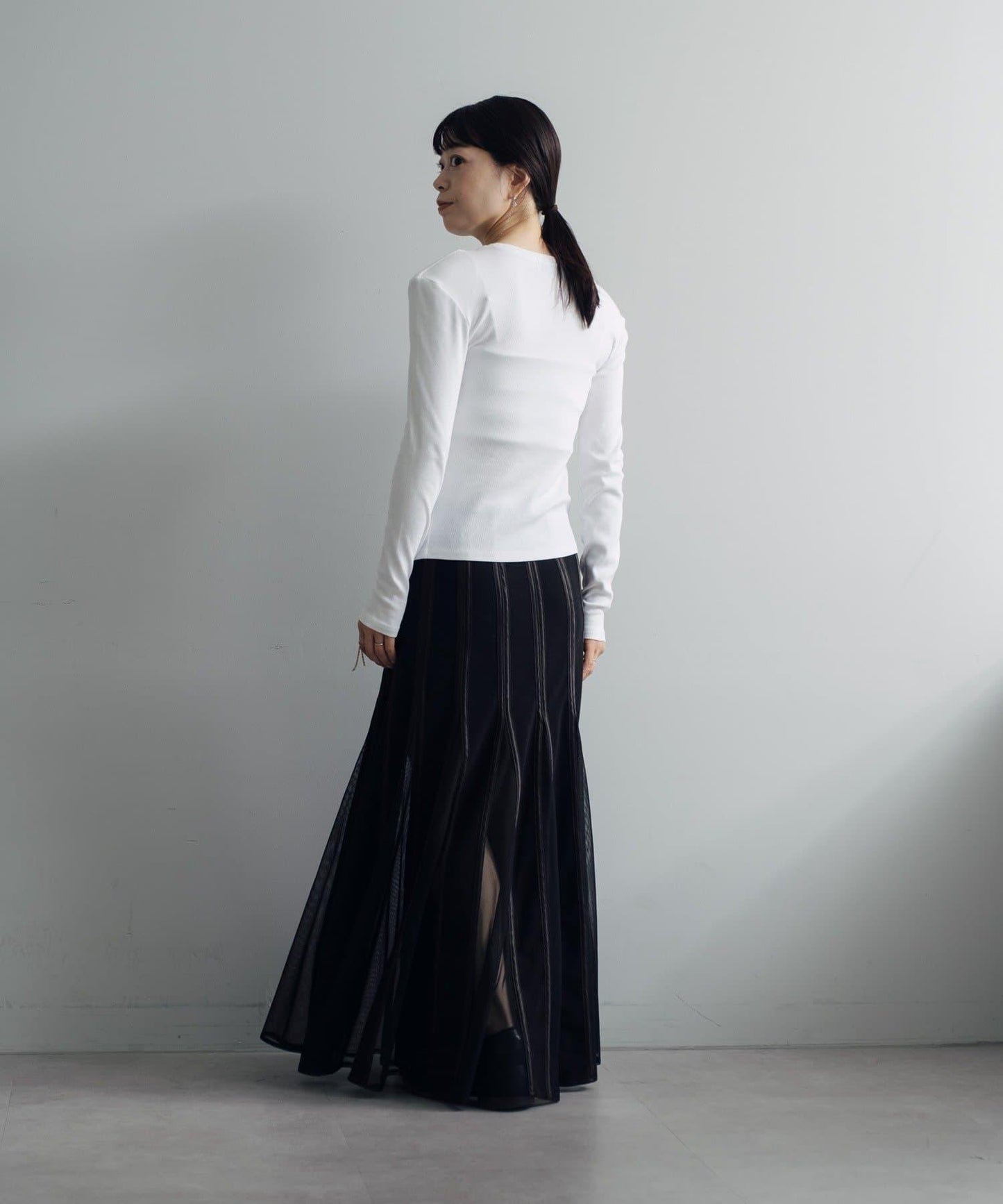 拼接網紗透視半身裙