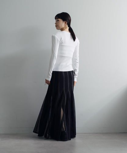 拼接網紗透視半身裙