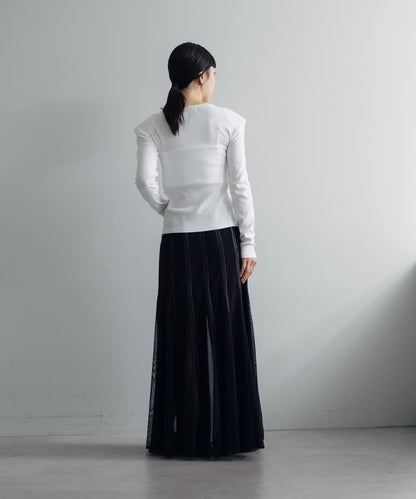 拼接網紗透視半身裙