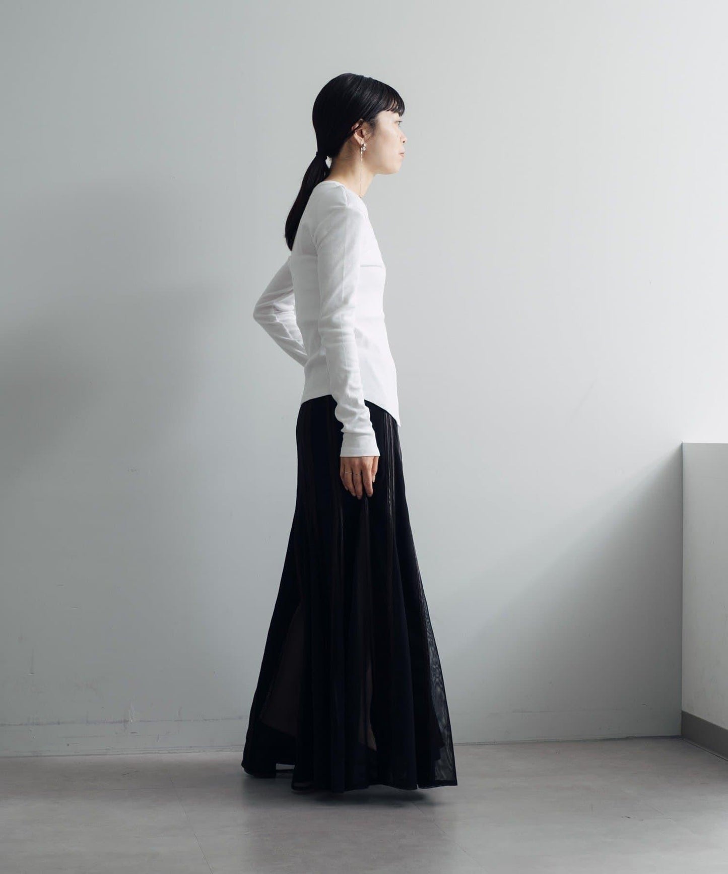 拼接網紗透視半身裙