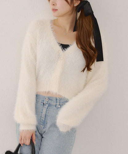 毛絨短款開衫