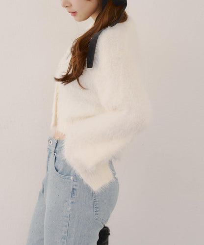 毛絨短款開衫