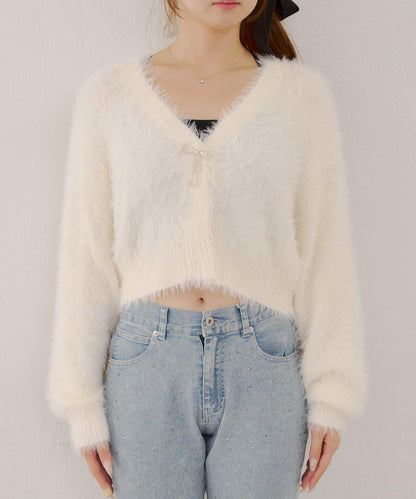 毛絨短款開衫
