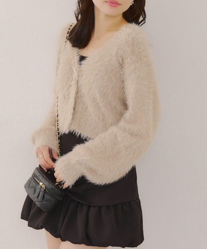 毛絨短款開衫