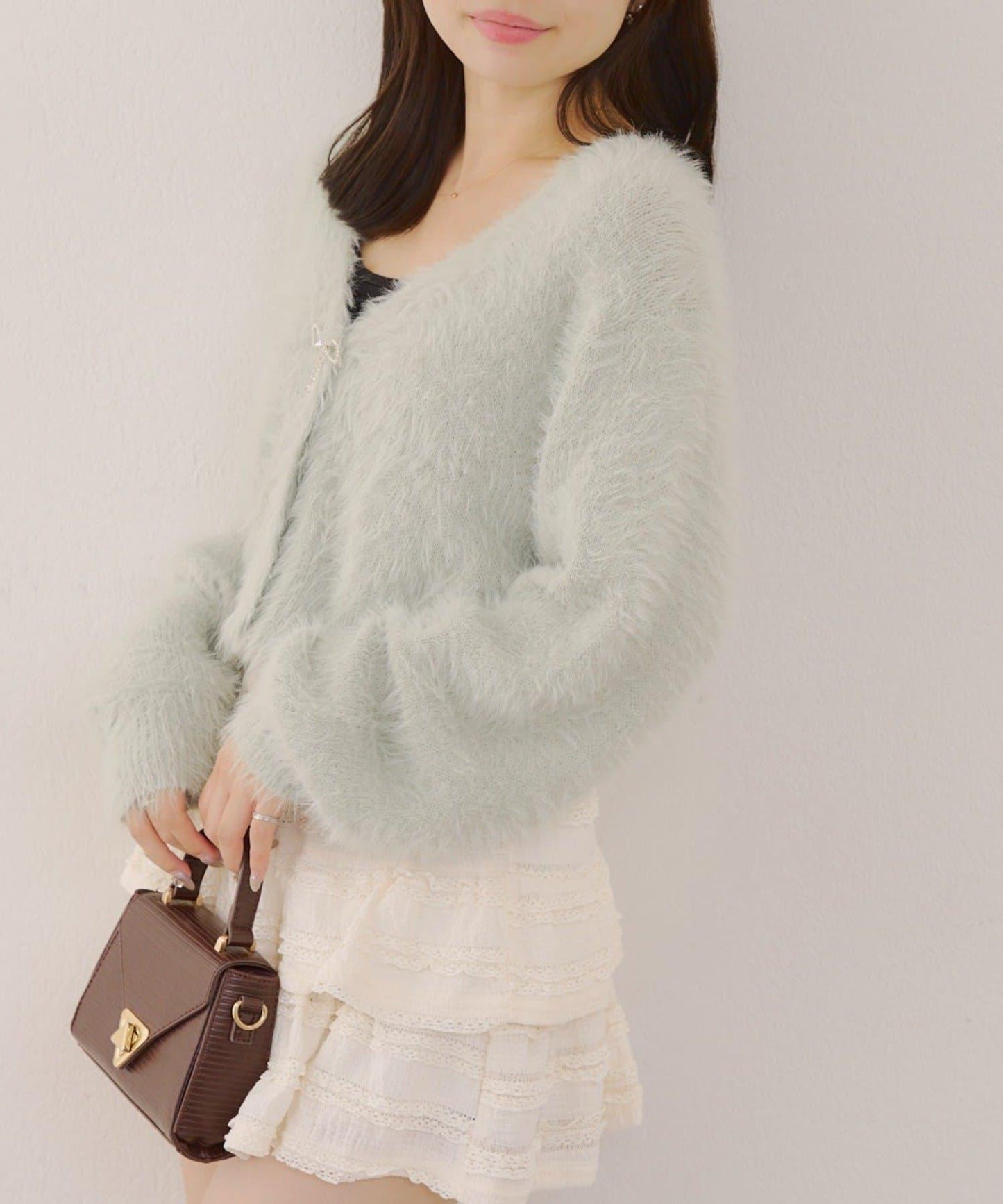 毛絨短款開衫