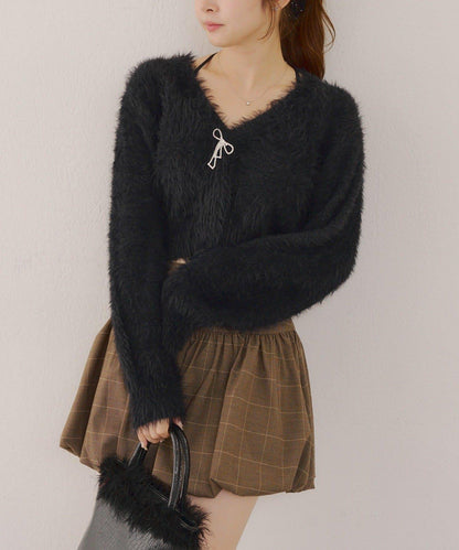 毛絨短款開衫