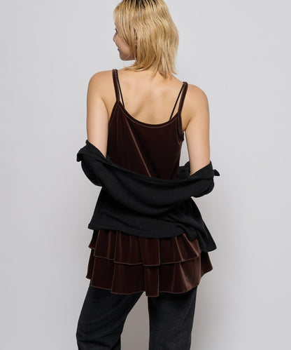 【WHO'S WHO gallery】天鵝絨荷葉邊長款上衣