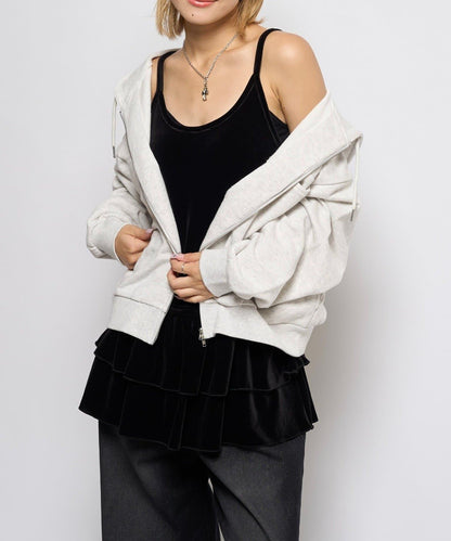 【WHO'S WHO gallery】天鵝絨荷葉邊長款上衣