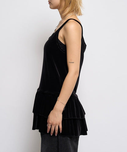 【WHO'S WHO gallery】天鵝絨荷葉邊長款上衣