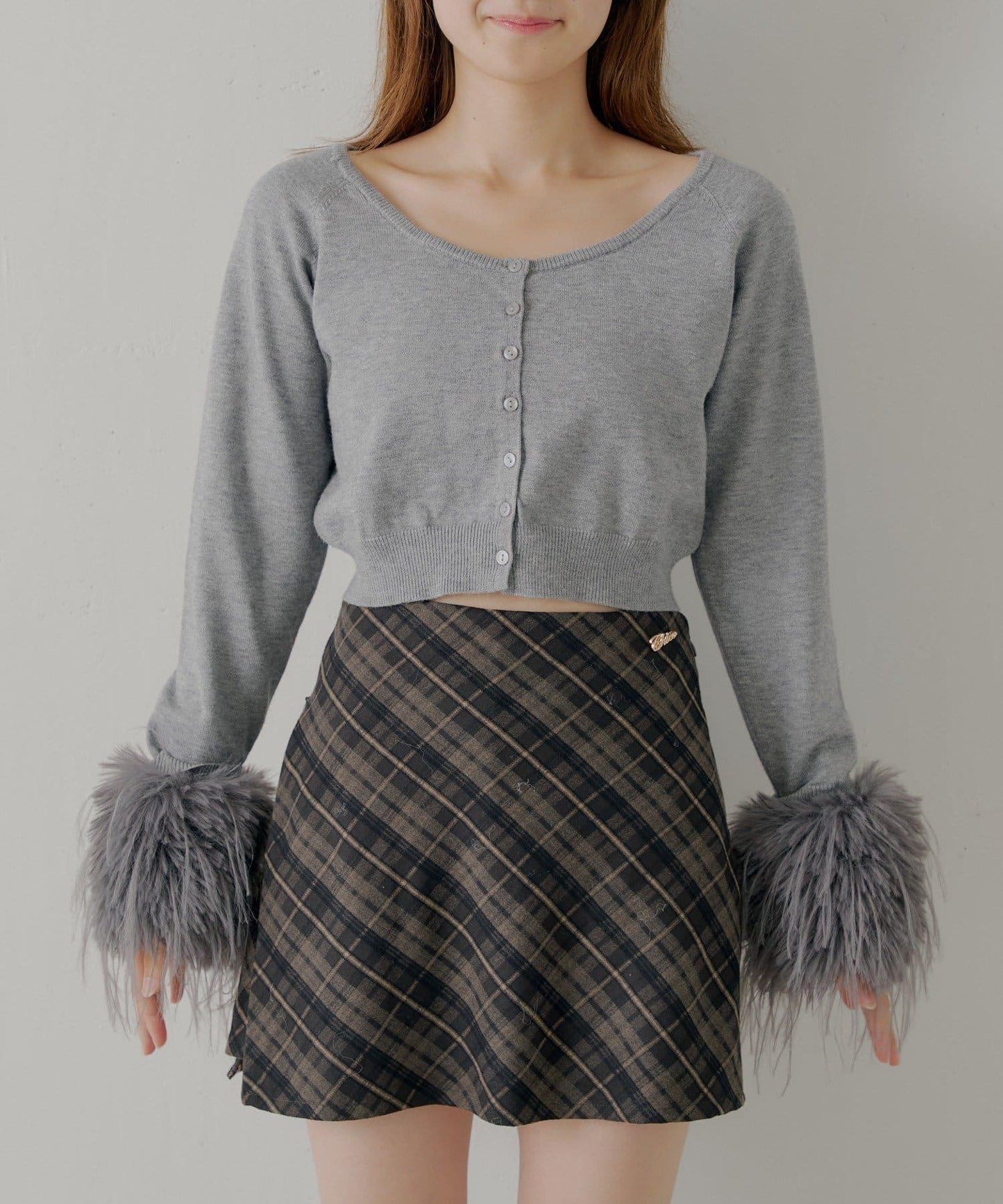 【Chico】短款毛絨袖開衫