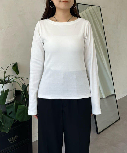 【可選領型】背部金屬裝飾羅紋長袖T恤