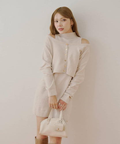 【Chico】天鵝絨無袖連衣裙+開衫套裝