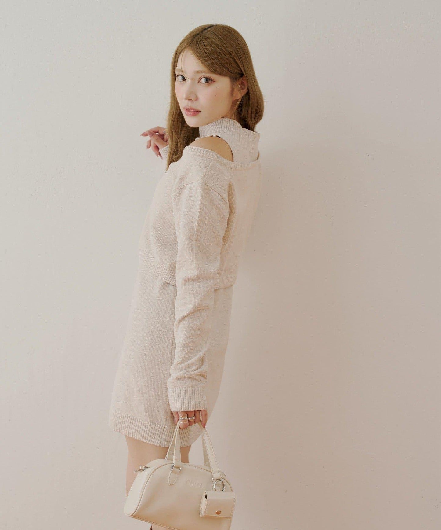 【Chico】天鵝絨無袖連衣裙+開衫套裝