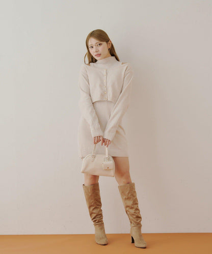 【Chico】天鵝絨無袖連衣裙+開衫套裝