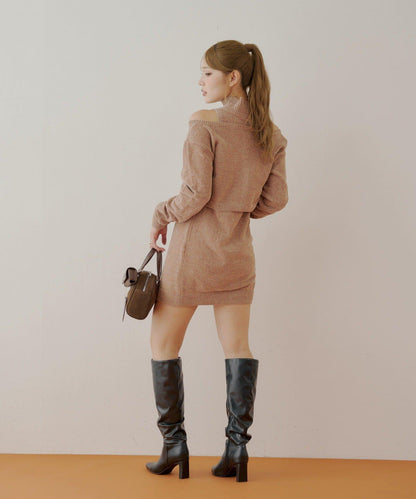 【Chico】天鵝絨無袖連衣裙+開衫套裝