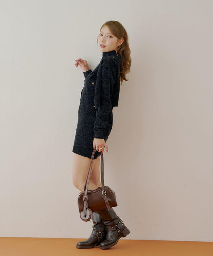 【Chico】天鵝絨無袖連衣裙+開衫套裝