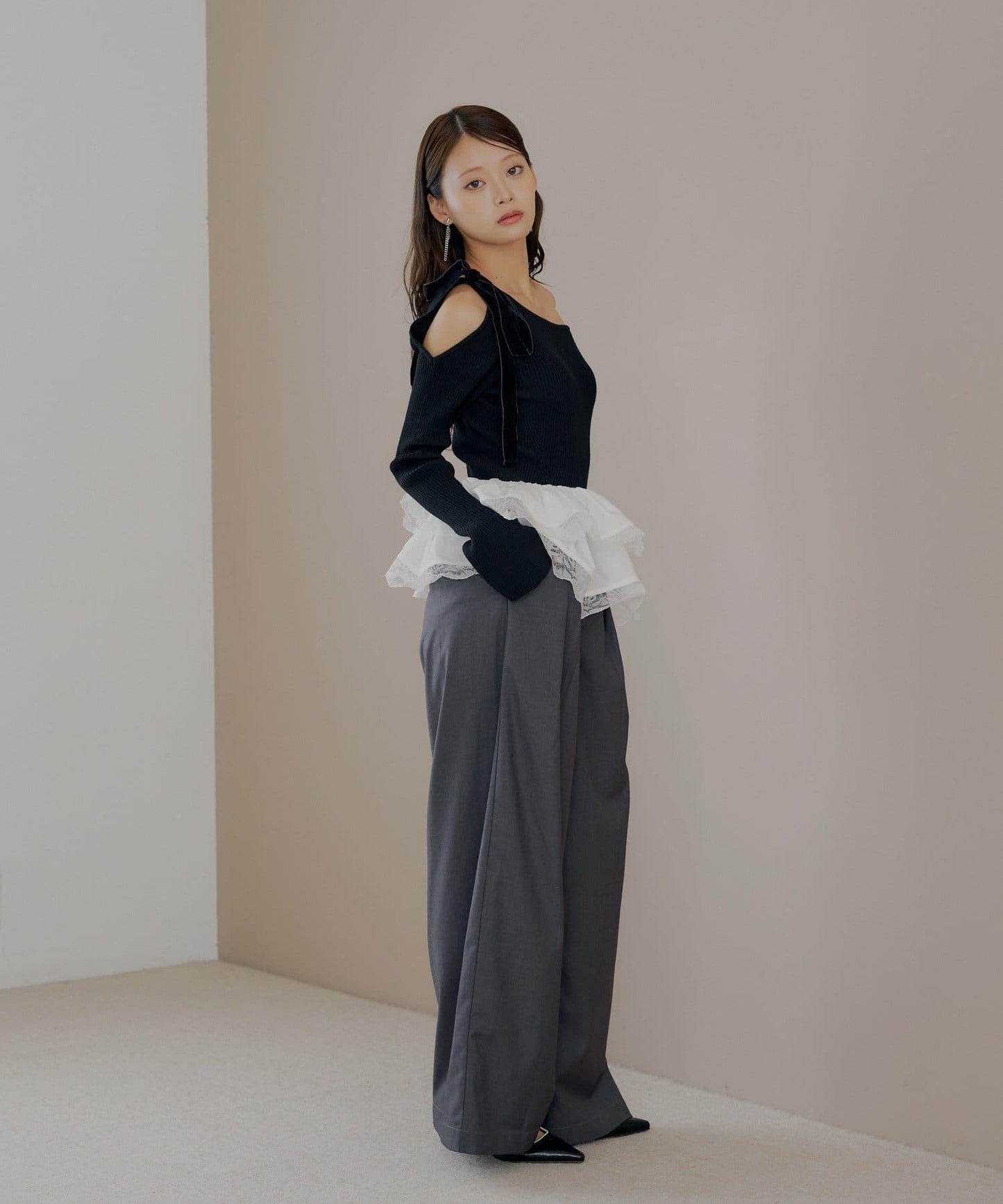 【SALON by Chico】可拆卸荷葉邊寬鬆休閒褲