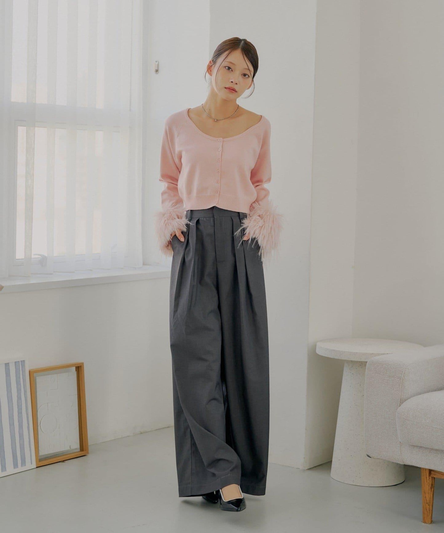 【SALON by Chico】可拆卸荷葉邊寬鬆休閒褲