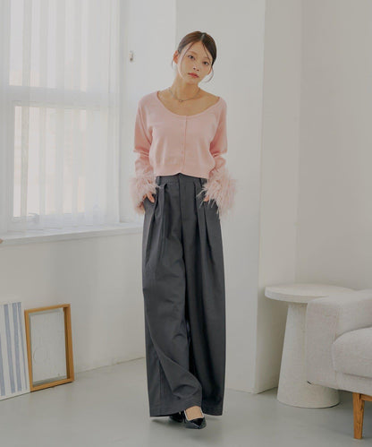 【SALON by Chico】可拆卸荷葉邊寬鬆休閒褲