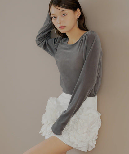 【Chico】荷葉邊吊帶+天鵝絨上衣套裝