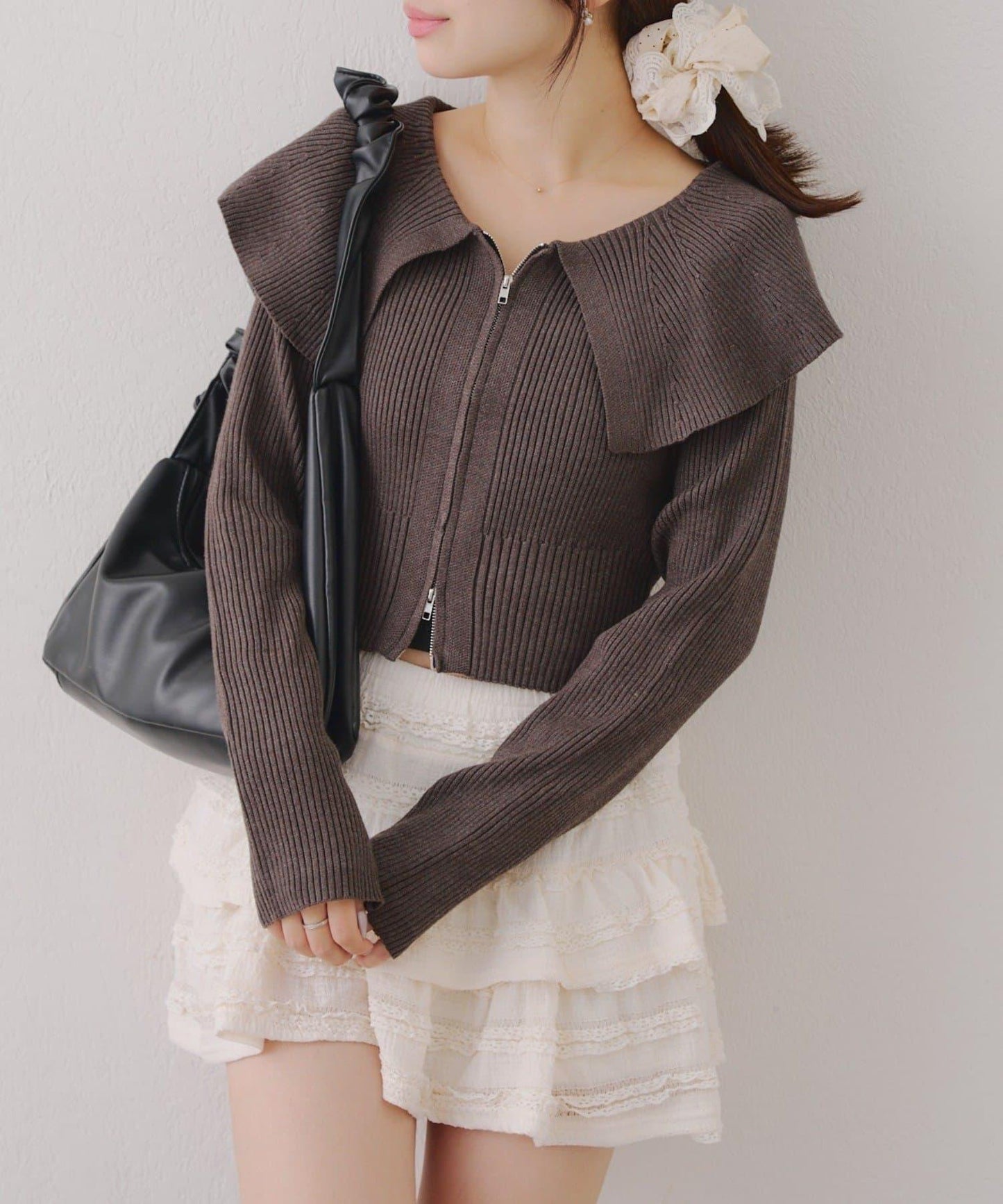 顯瘦顯華麗【RMAF】大翻領拉鍊開衫