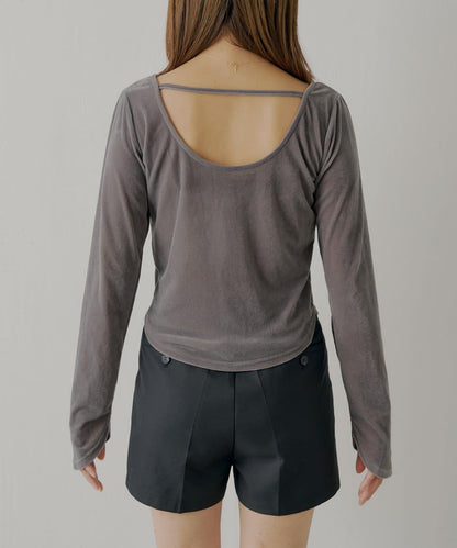 【Chico】荷葉邊吊帶+天鵝絨上衣套裝