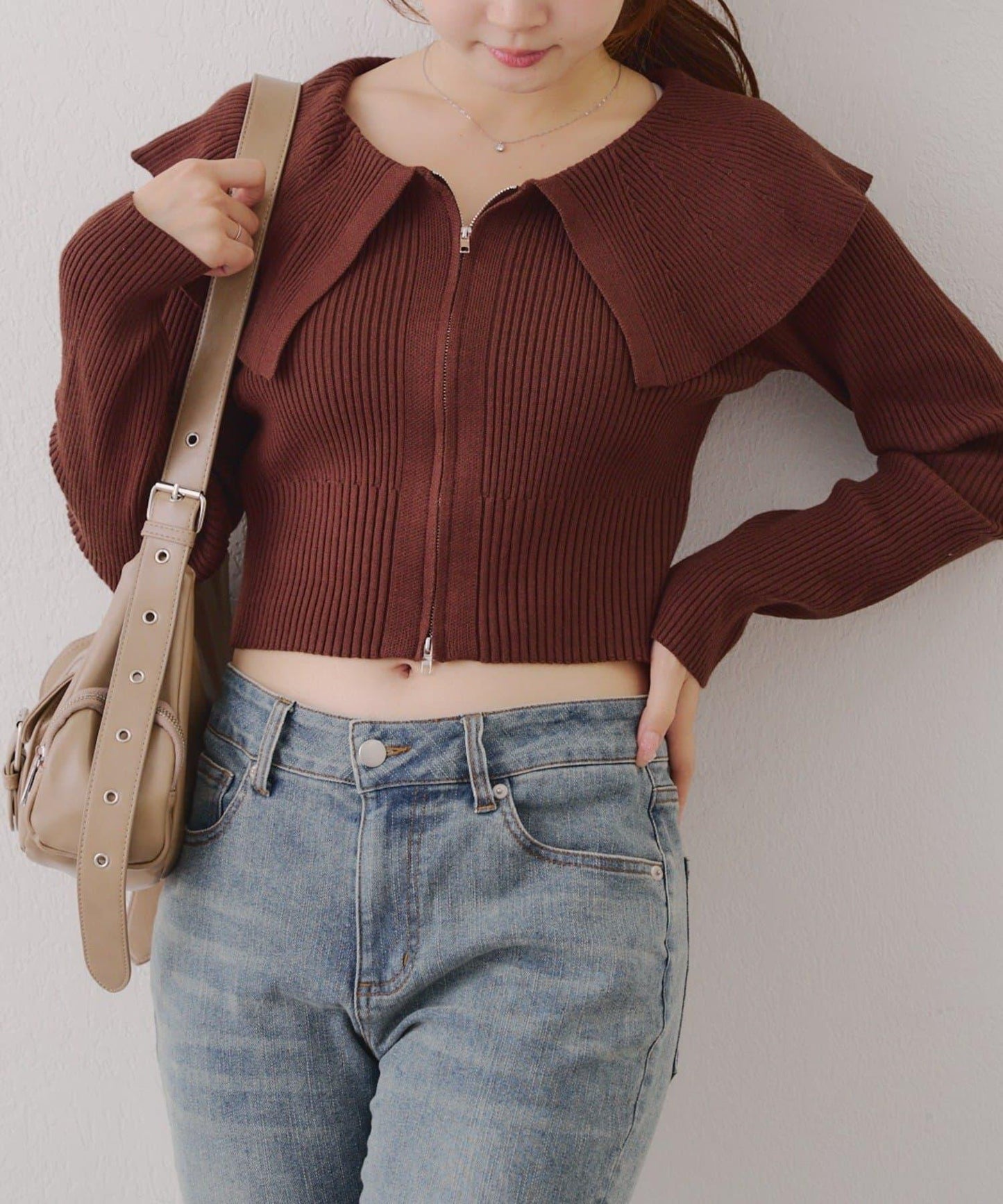 顯瘦顯華麗【RMAF】大翻領拉鍊開衫