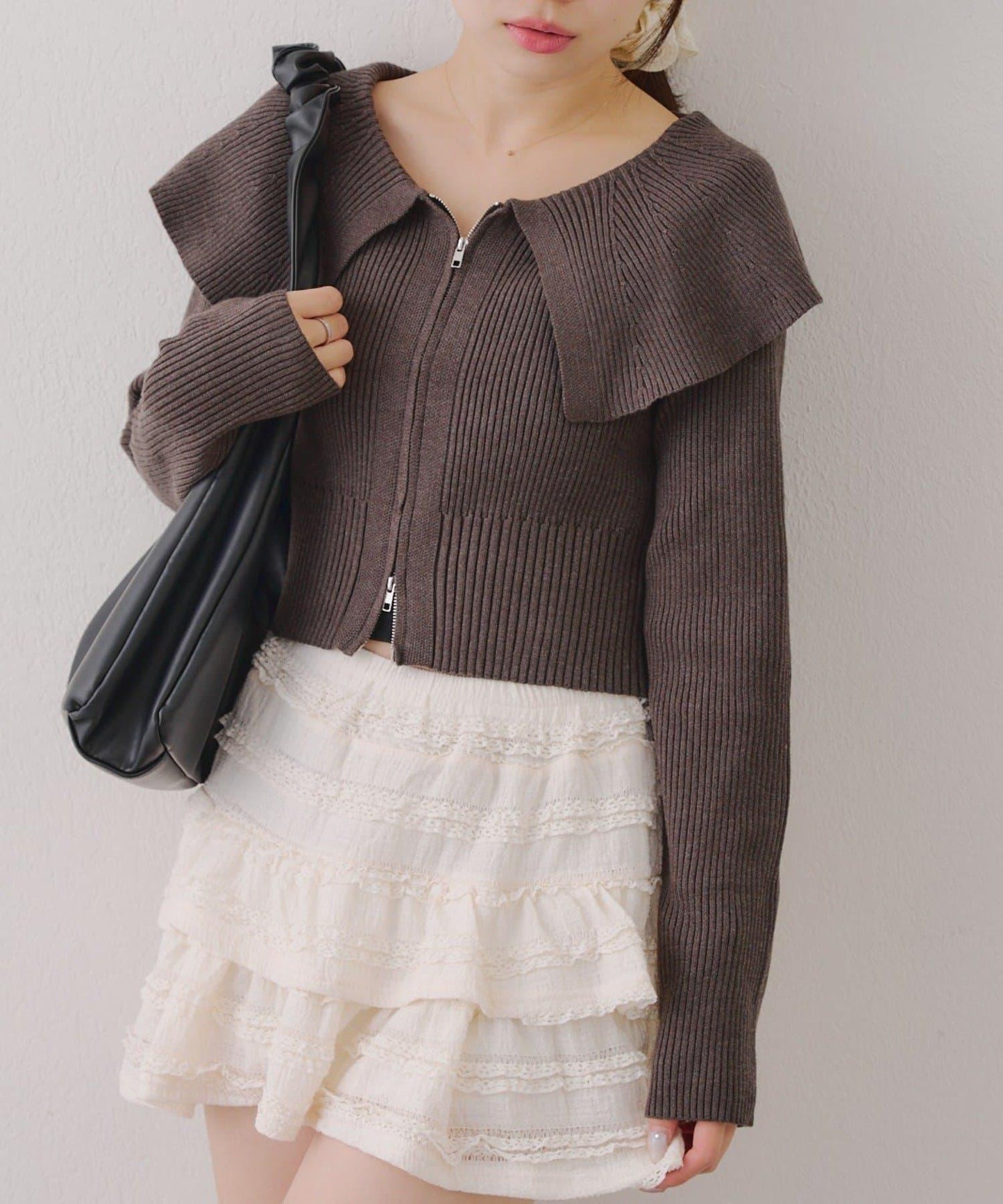 顯瘦顯華麗【RMAF】大翻領拉鍊開衫