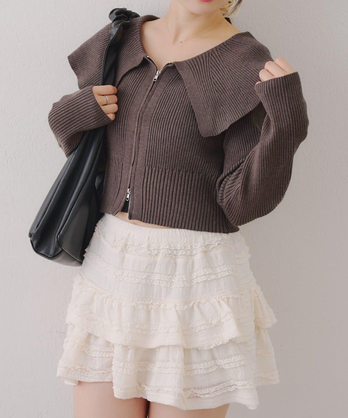 顯瘦顯華麗【RMAF】大翻領拉鍊開衫