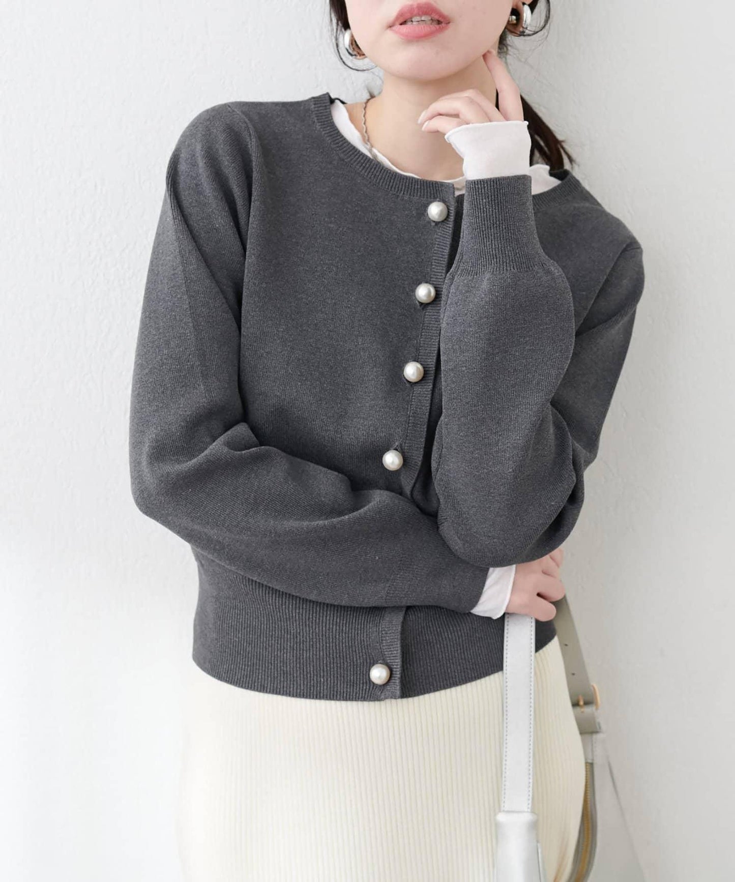 珍珠紐釦針織開衫
