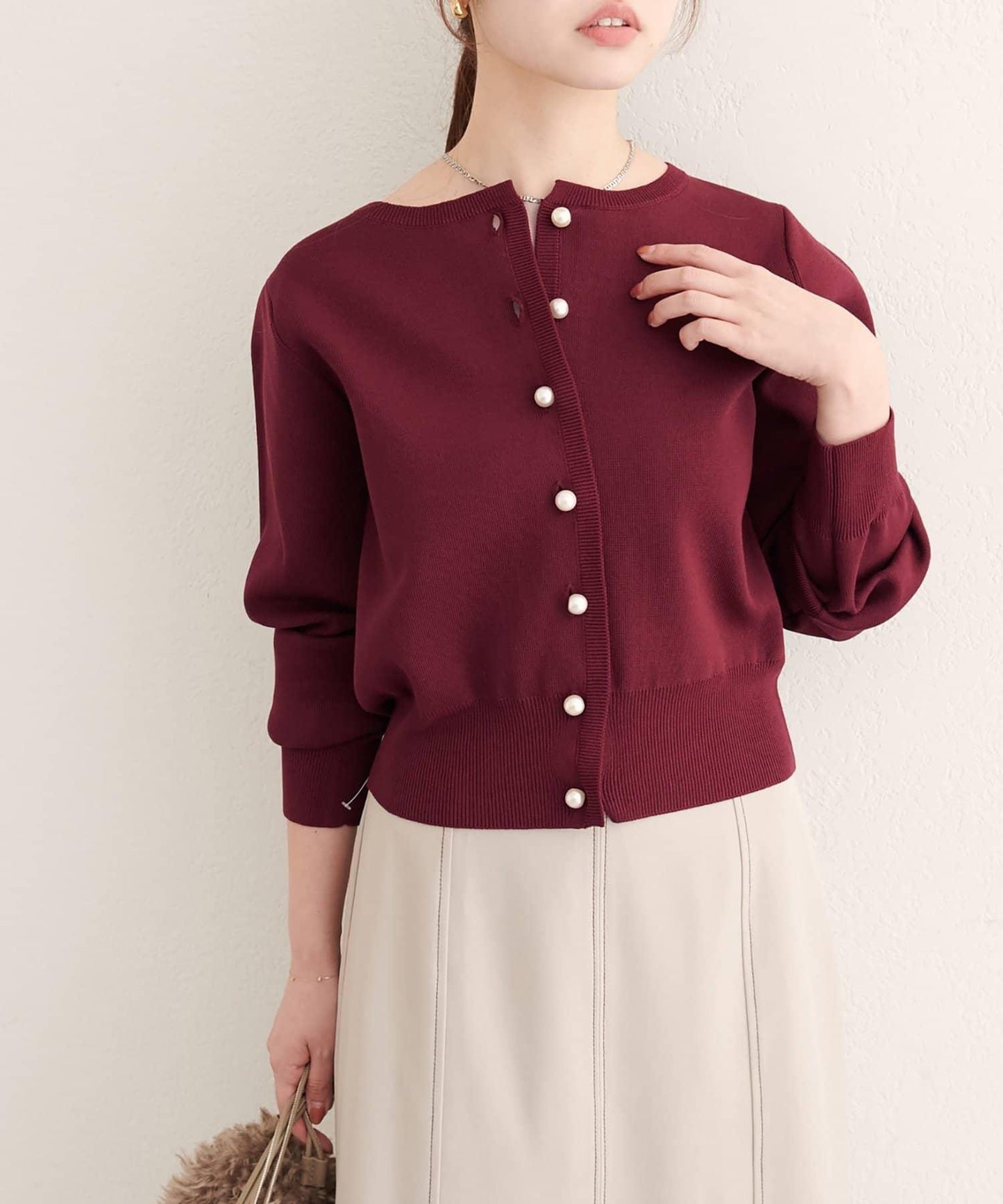 珍珠紐釦針織開衫