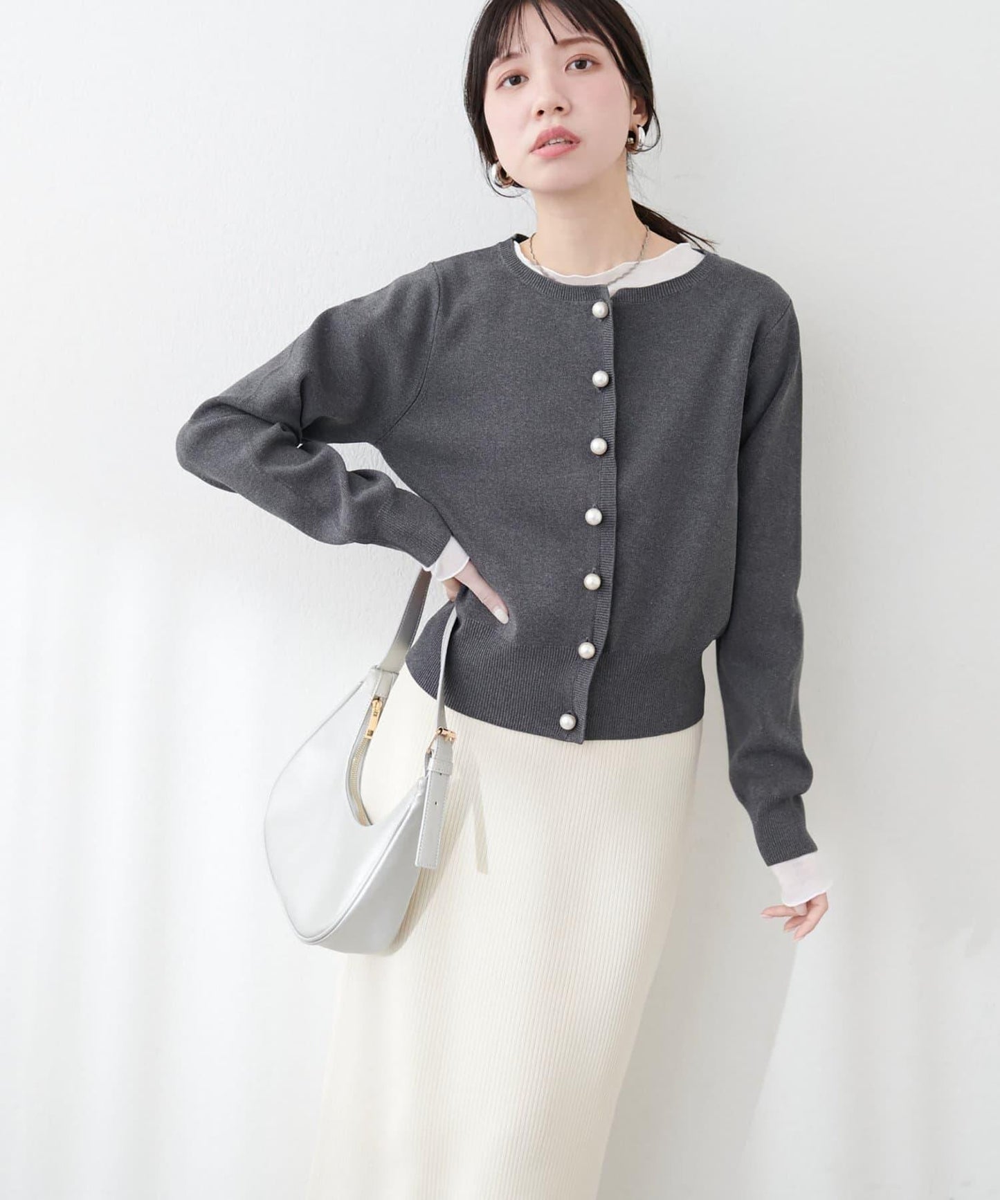珍珠紐釦針織開衫