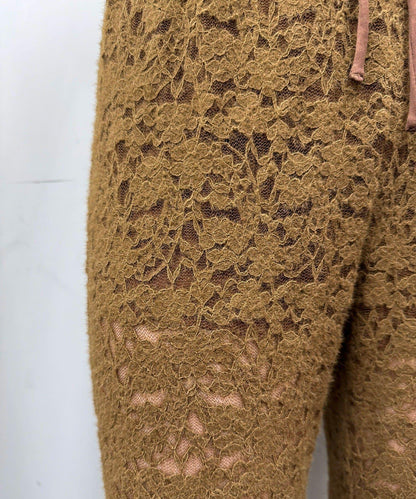 磨毛蕾絲拼接荷葉邊闊腿褲